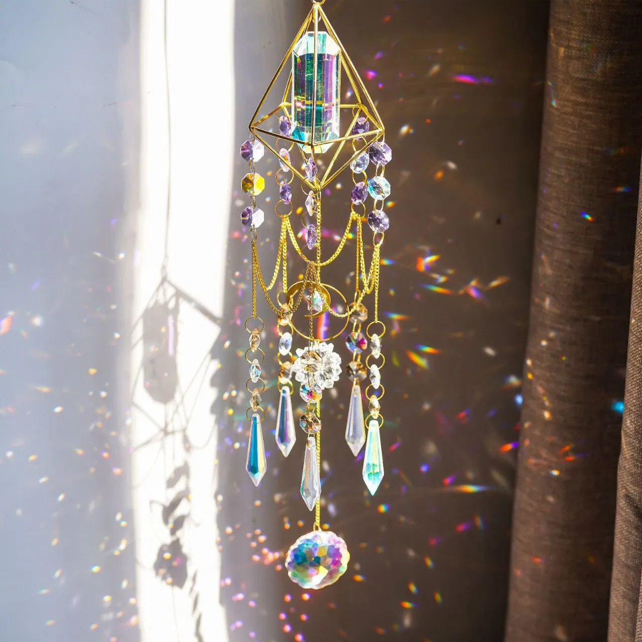 Mandala Suncatcher with K9 Crystal Prisms for Window Garden Decor