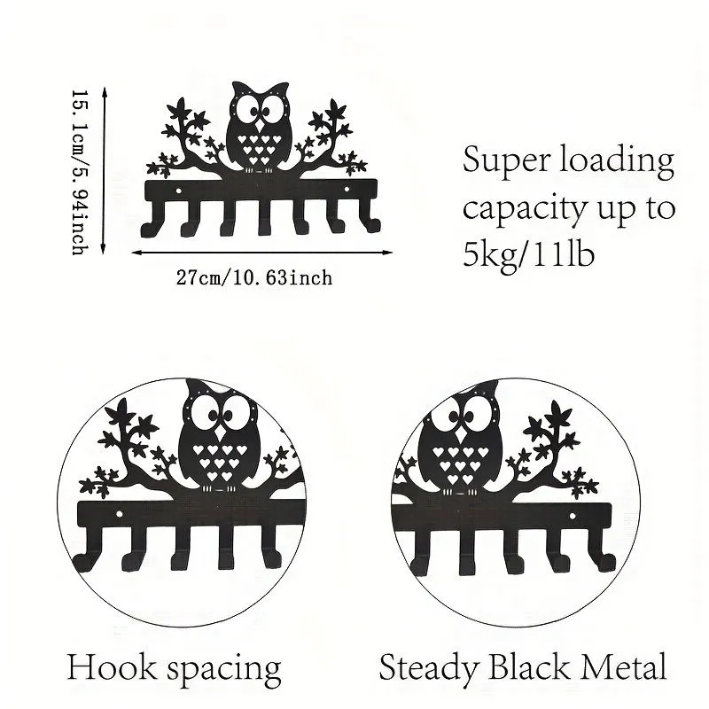 Metal Owl Wall Decor Mounted Interior Key Holder Hook