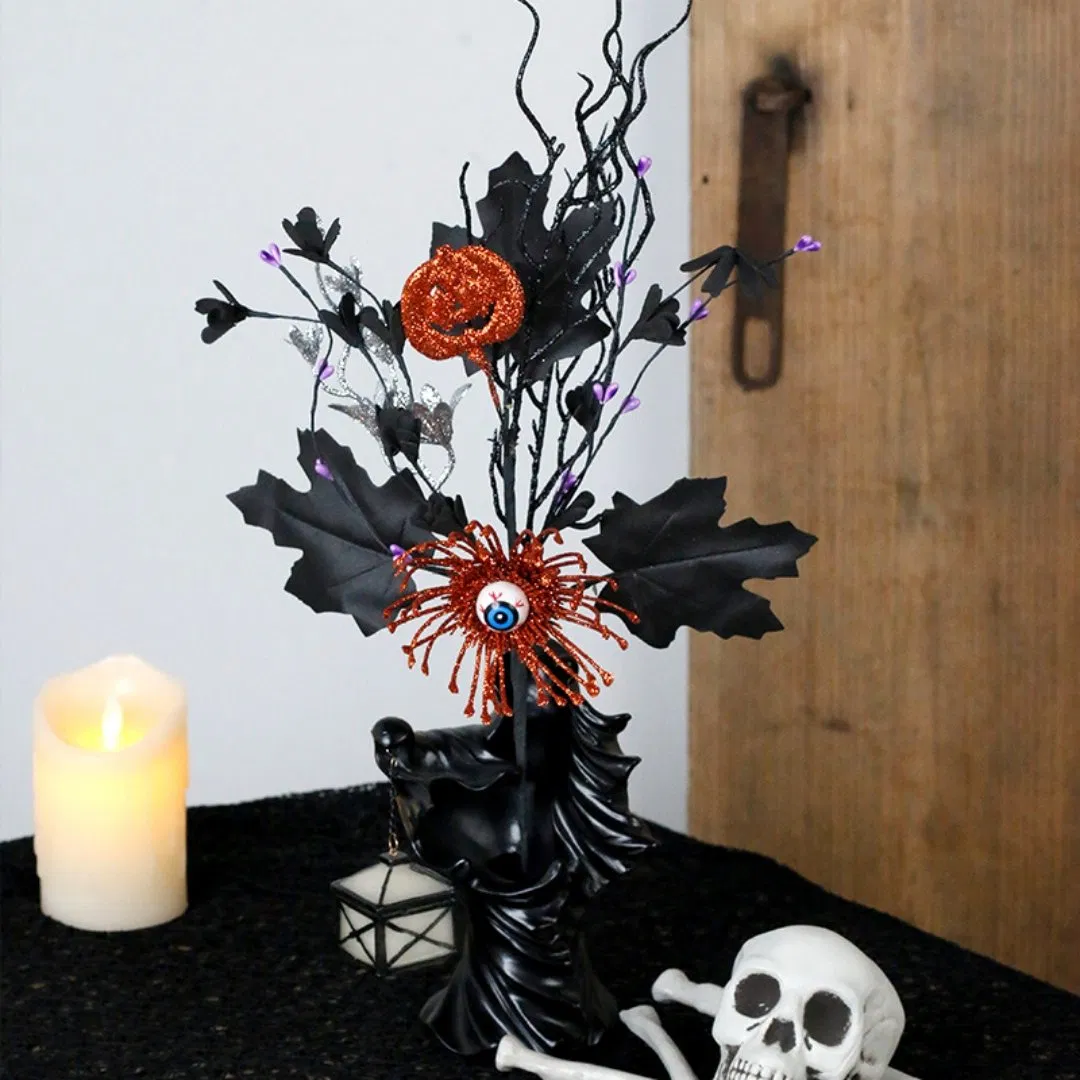 Nordic Style Halloween Decorations Black Maple Leaves Eyeballs Pumpkin Flower Branch Cuttings Home Ins Decor for Valentine's Day