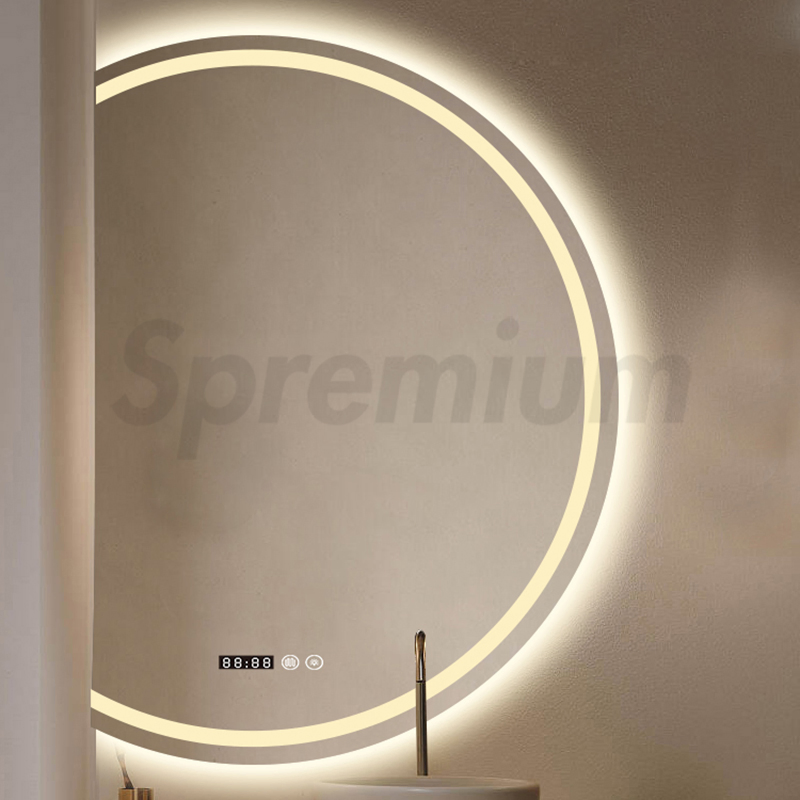Spremium Half Circle Decorative Glass Wall LED Bathroom Moon Smart Mirrors with Backlights Semicircle Half Round Illuminated Mirror