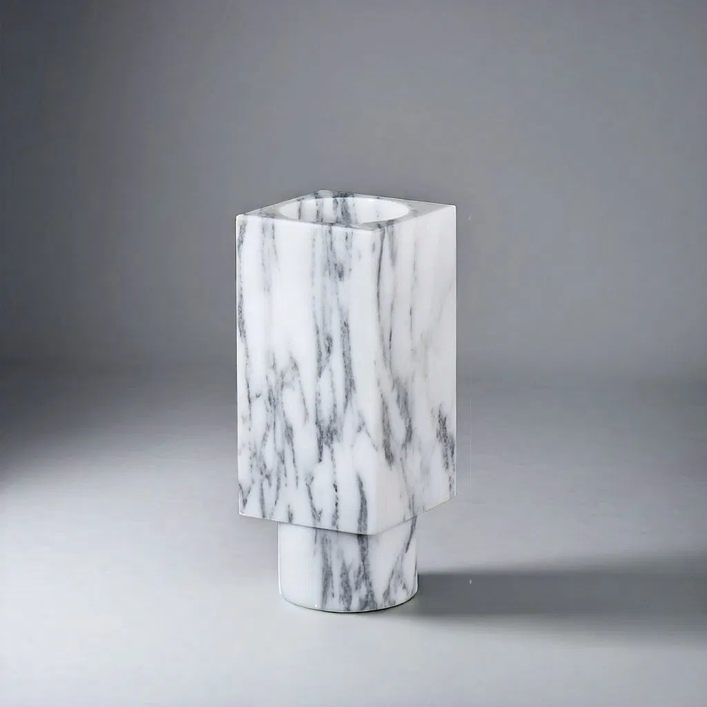 Sinotopstone Decorative White Marble Vases Vessel Sculpture Arabescato Marble Vase