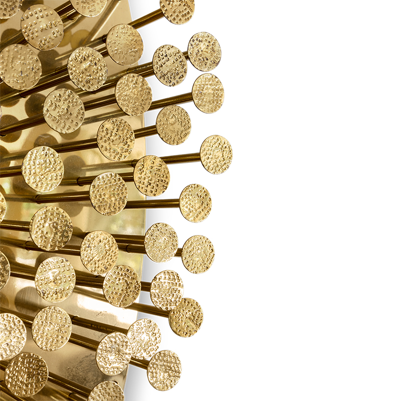 Luxury Round Golden Frame Wall Mirror with Nail Accent for Upscale Entryway Decor