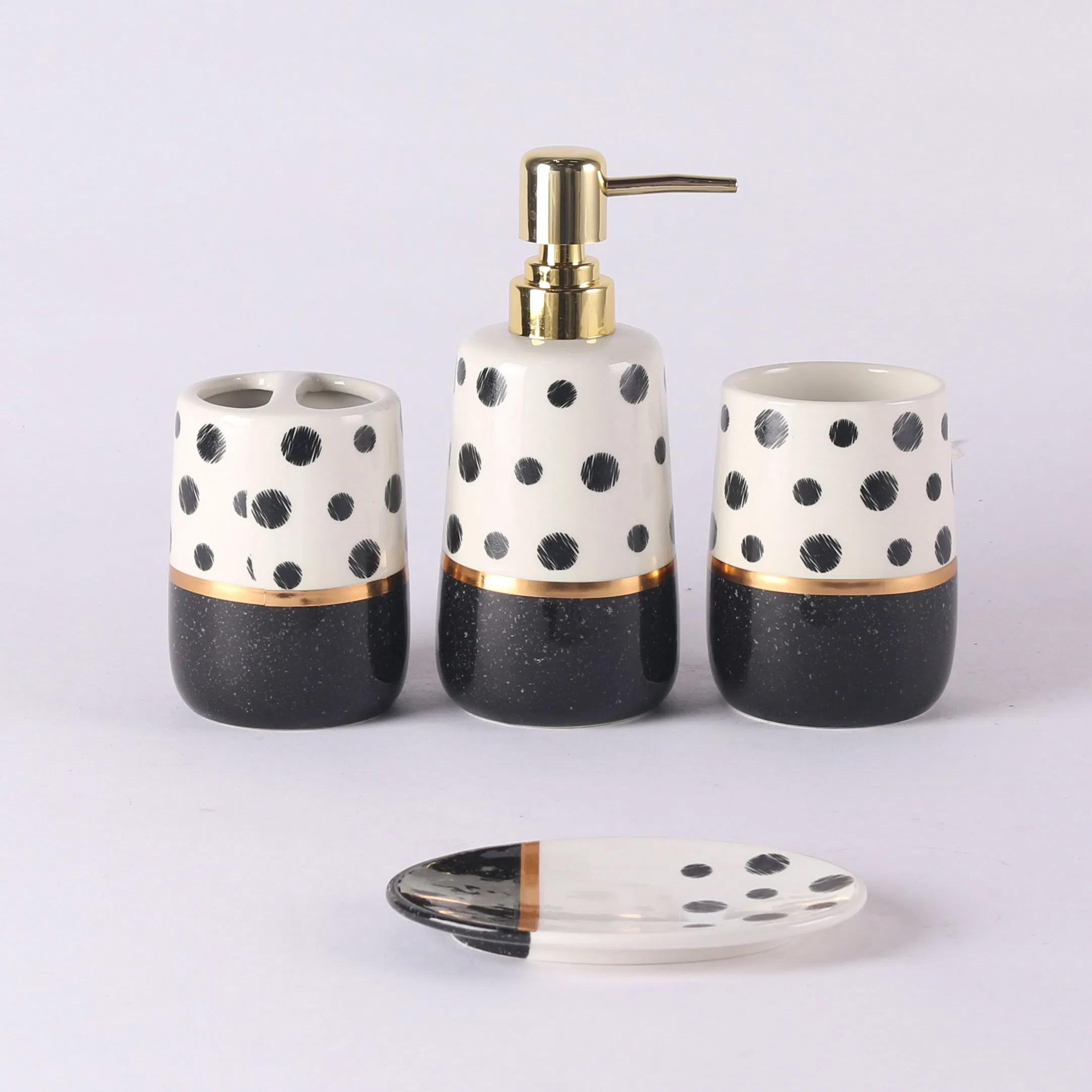 Factory OEM Luxury 4-Piece Ceramic Bathroom Set Modern Polka DOT Design Washroom Accessories for Home &amp; Hotel Decor