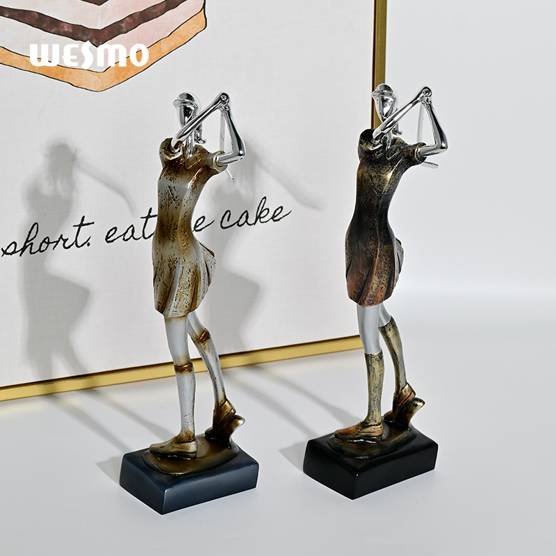 Painted European Style Sculpture Resin Electroplating Design Gold Golfer Female Decorative Tabletop Ornament