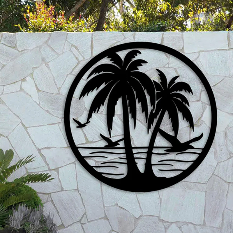 BSCI Factory Beach Palm Trees Circle Metal Wall Dé Cor Home Decoration