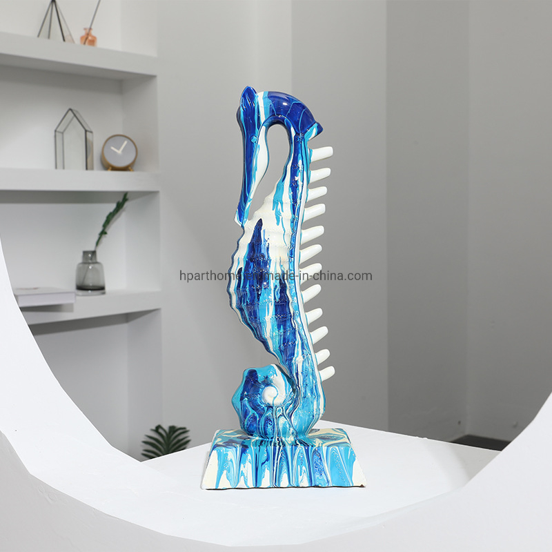 Modern Art Hand Painting Resin Sea Horse Sculpture Home Desktop Ornament