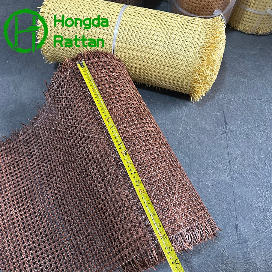 Two-Tone Red-Brown and Yellow PE Rattan Webbing with Hexagonal Mesh