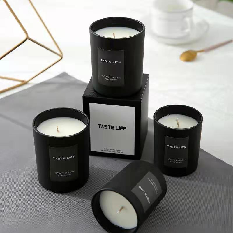 Wholesale Matte Black Candle Jars Glass Frosted Glass Candle Holder with Lid