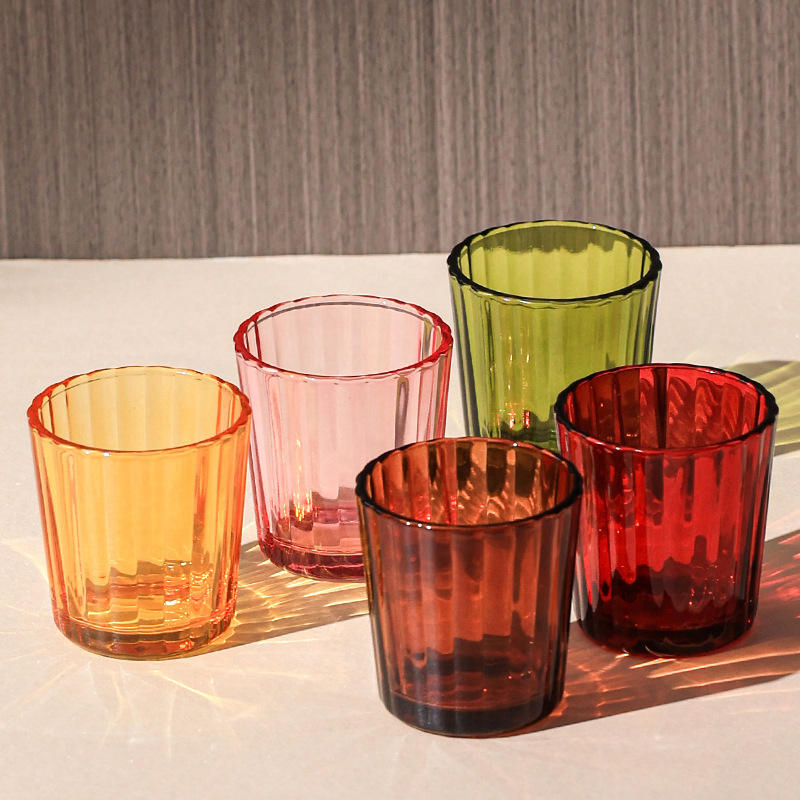 Wholesale Handmade Elegant Lantern Jar Vertical Stripe Glass Candle Cup Holder Eco Friendly Home Decoration Weddings