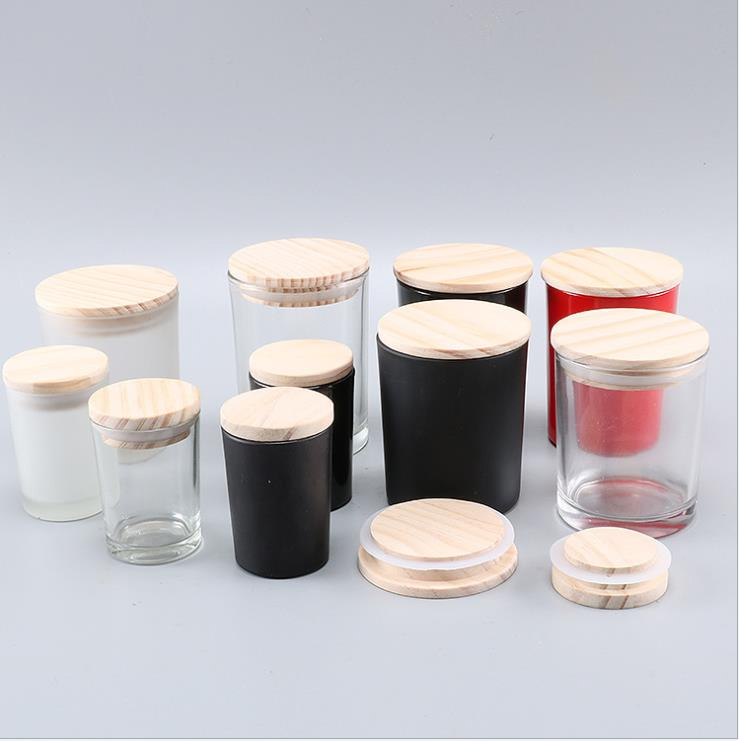 Wholesale Candle Holders Clear &amp; Colored Glass Candle Holder with Wooden Lid