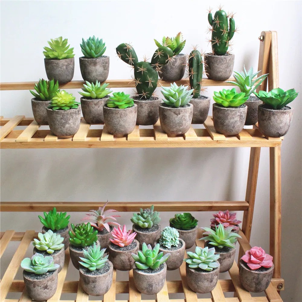 Mini Assorted Succulents Plants Artificial Potted Desktop Plants Decor Set of 4
