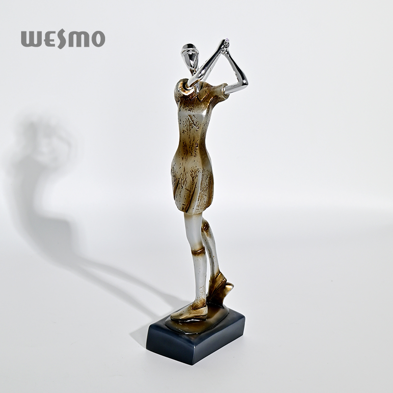 Painted European Style Sculpture Resin Electroplating Design Gold Golfer Female Decorative Tabletop Ornament