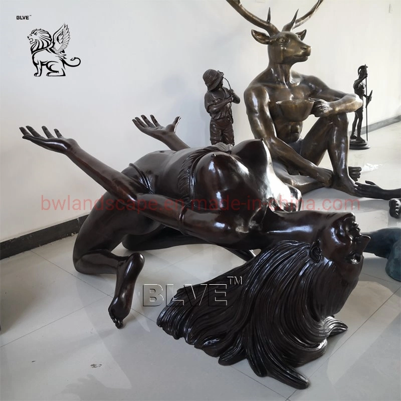Home Decor Modern Art Life Size Sexy Naked Yoga Girl Woman Bronze Sculpture Coffee Table Bracket