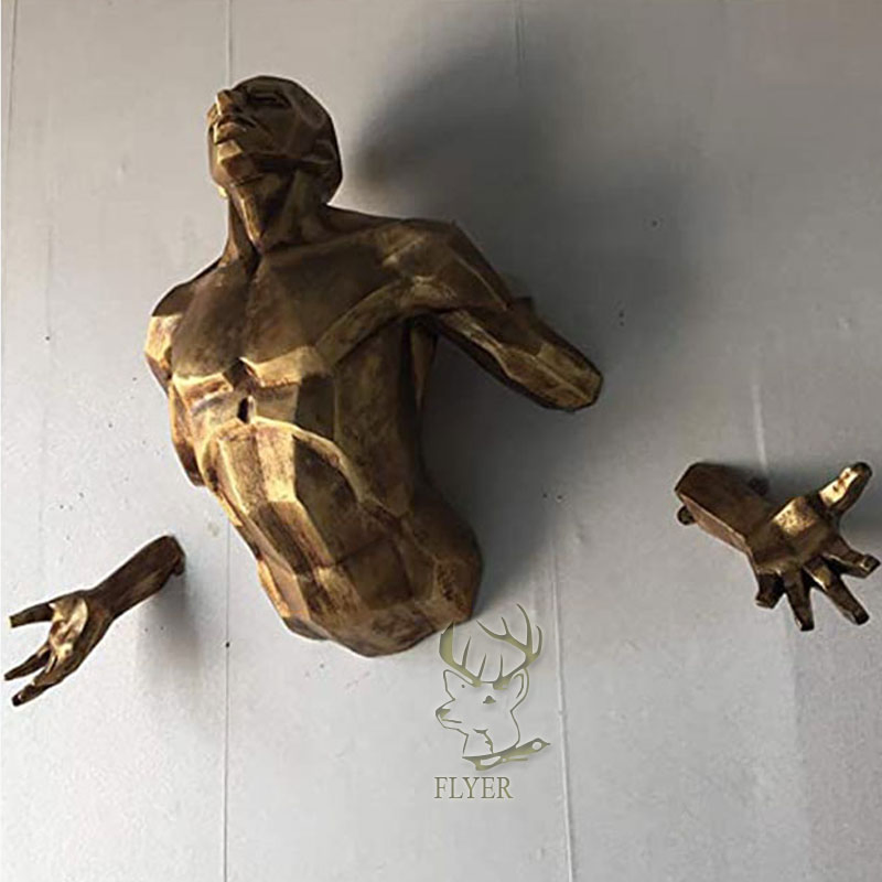 Modern Home Mount Metal 3D Man Statue Carved Wall Art Bronze Nude Man Sculpture on Wall