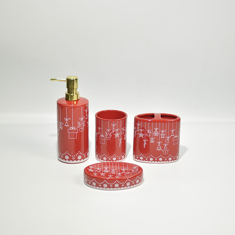 Wholesale Luxury Bath Ceramic 4 Pieces Set Accessory Soap Liquid Bottle Hand Dispenser Bathroom Accessories Set Decor