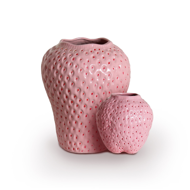 Strawberry Ceramic Vase Ins Style High-End Hydroponic Flower Vase Decorative Home Ornament Wholesale