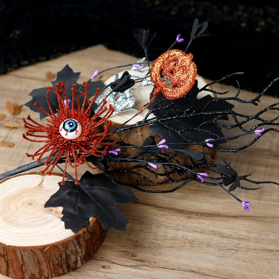 Nordic Style Halloween Decorations Black Maple Leaves Eyeballs Pumpkin Flower Branch Cuttings Home Ins Decor for Valentine's Day