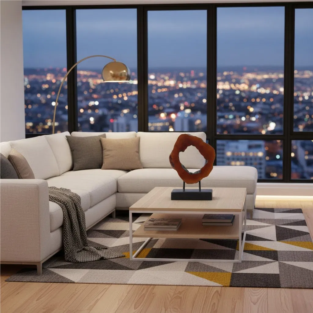 Small Longan Stand Decor with Base Artisan Wood Slice Sculpture for Modern Rustic Accents