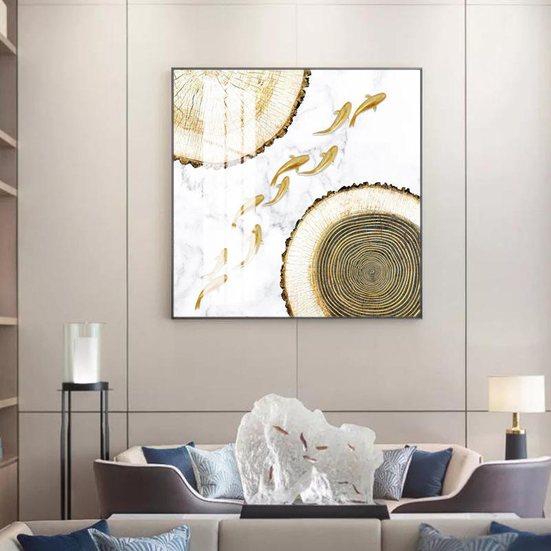 Nordic Style Home Decor Three-Panel Crystal Porcelain Landscape Wall Hanging Glass Decoration Canvas Support Base