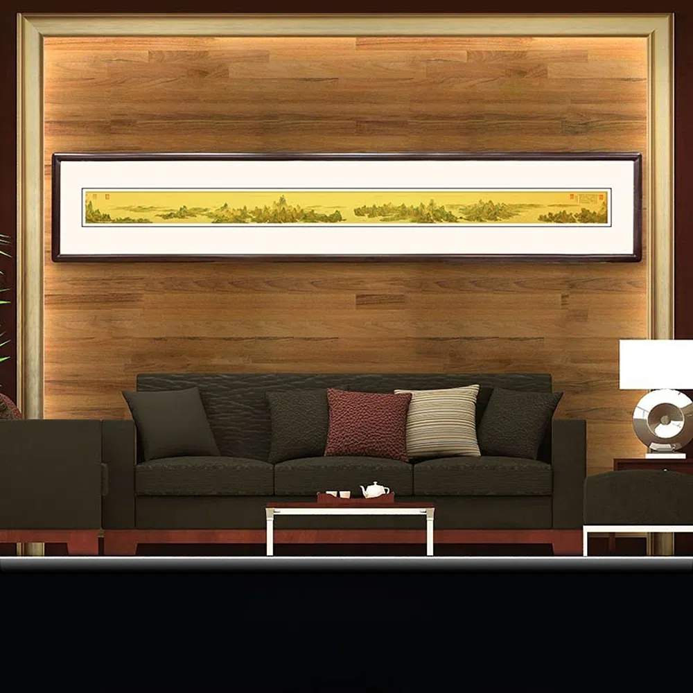 Traditional Chinese Landscape Endless Rivers &amp; Mountains Metal Wall Art Gold Decorative Painting for Home