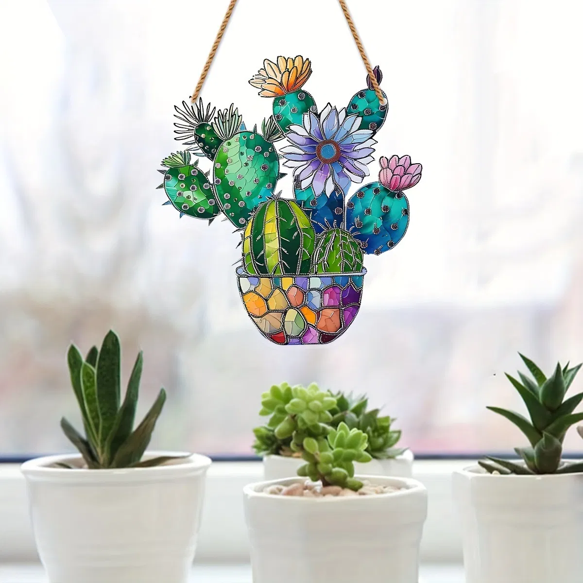 Custom Colorful Acrylic Cactus Wall Art Pendant for Decor