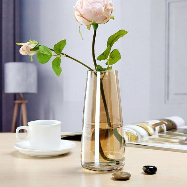 Wholesale Amber Decorative Iridescent Glass Table Vase for Birthday Wedding Housewarming