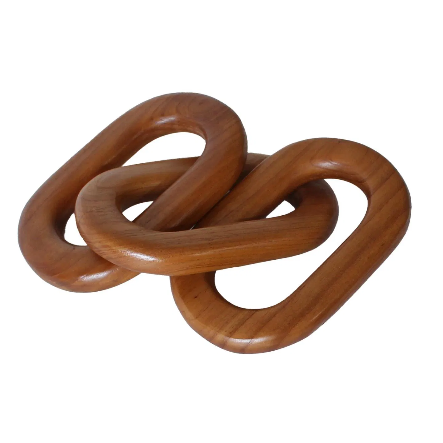 Teak Wood Chain Link Decor, Interlocking Oval Design, Modern Tabletop Accent