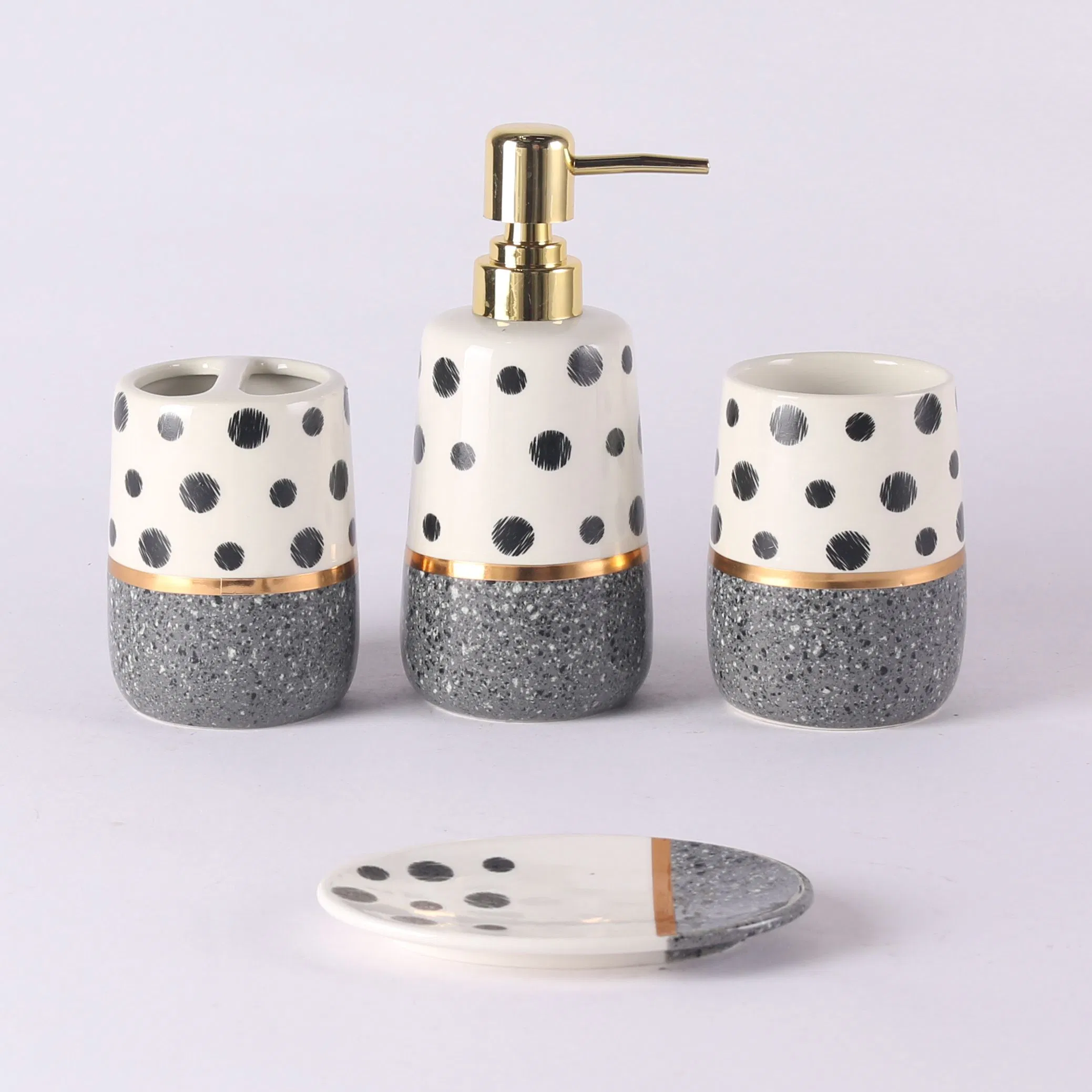 Factory OEM Luxury 4-Piece Ceramic Bathroom Set Modern Polka DOT Design Washroom Accessories for Home &amp; Hotel Decor