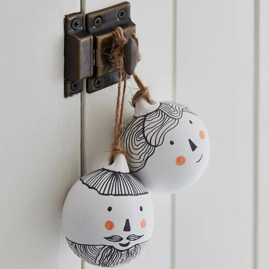 Rustic White Ceramic Holiday Ornaments with Jute Twine