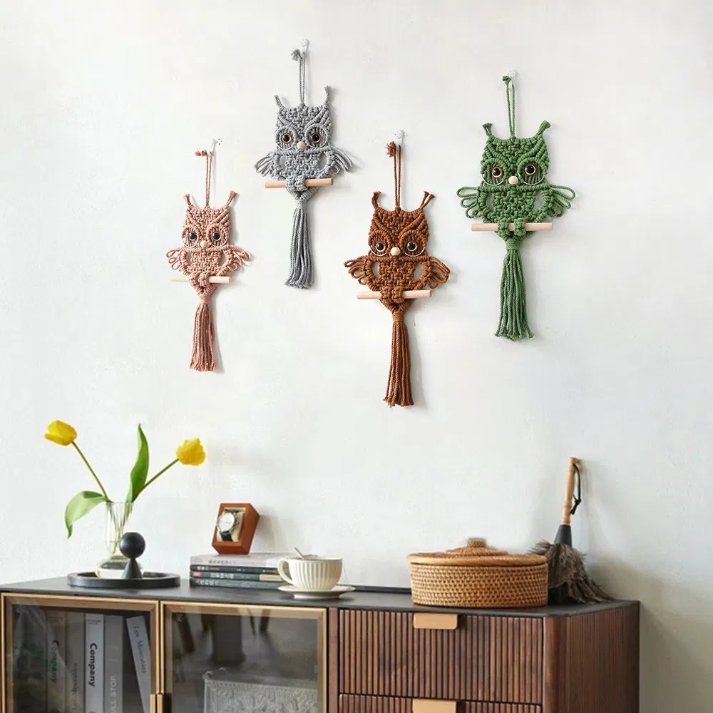 Owl Macrame Woven Wall Hanging Bohemian Tapestry Pendant Home Decor Mi29364