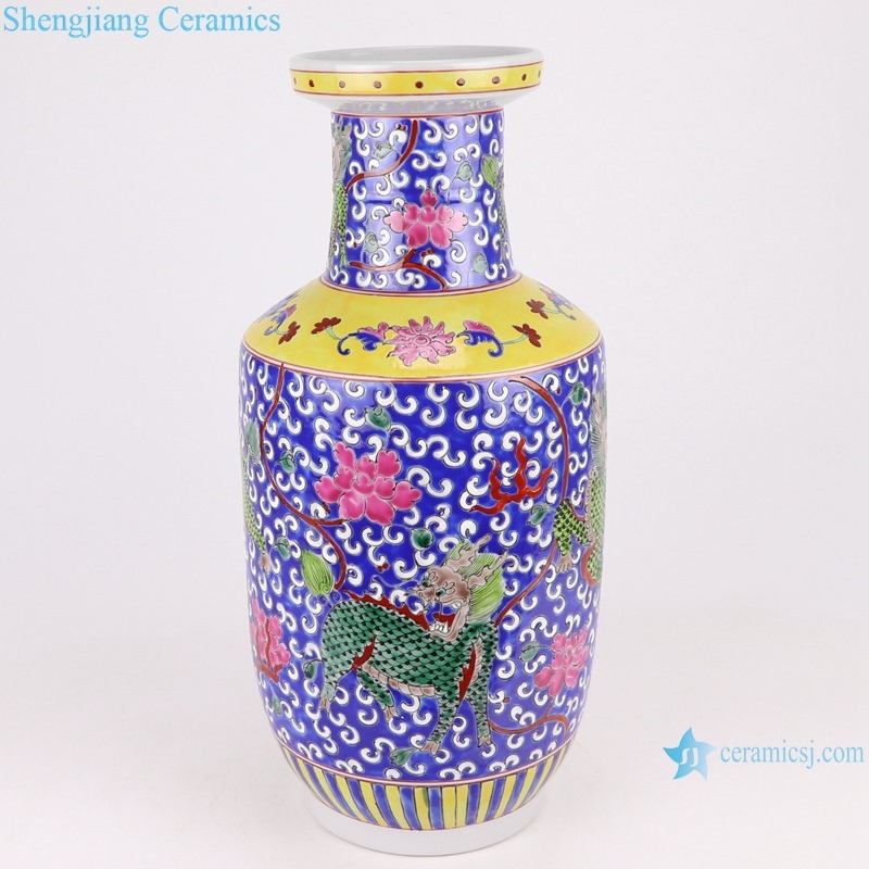 Qing Dynasty Kangxi Hand Painted Famille Rose Kylin Floral Porcelain Home Decoration