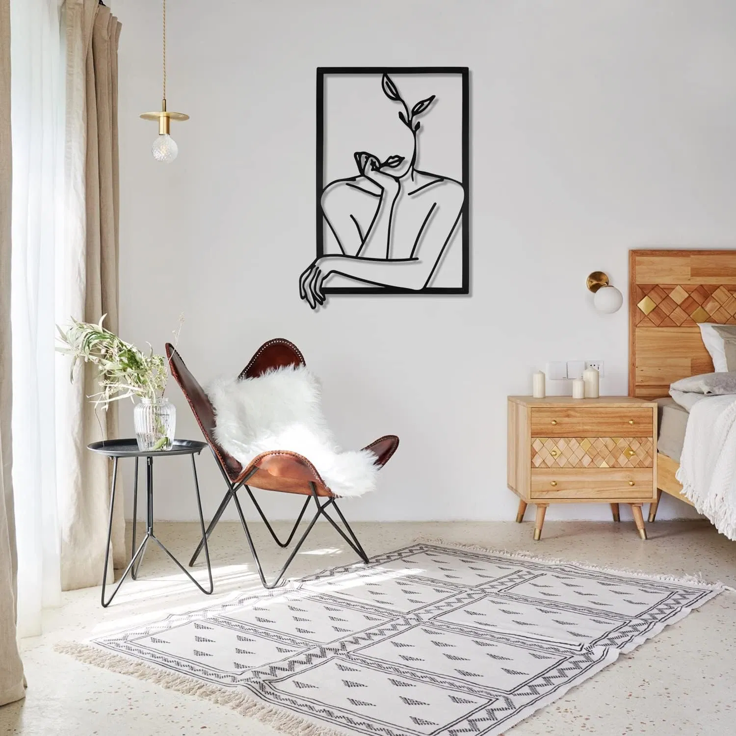 Minimalist Black Metal Wall Hanging Line Female Wall Modern Abstract 3D Art