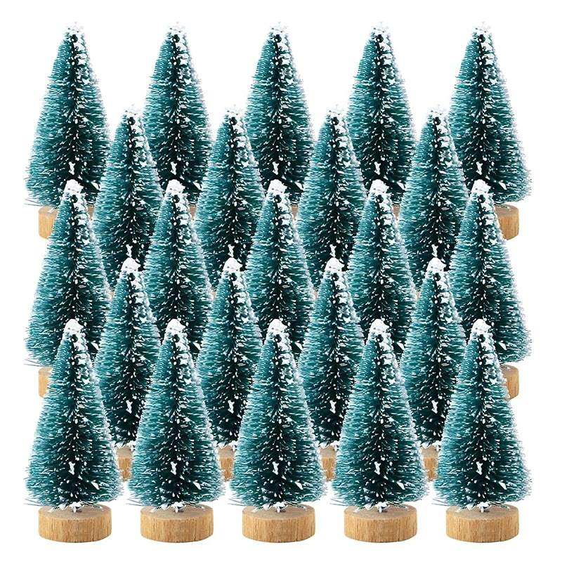Mini Christmas Tree Bottle Brush Plastic Winter Snow Desktop DIY Decor