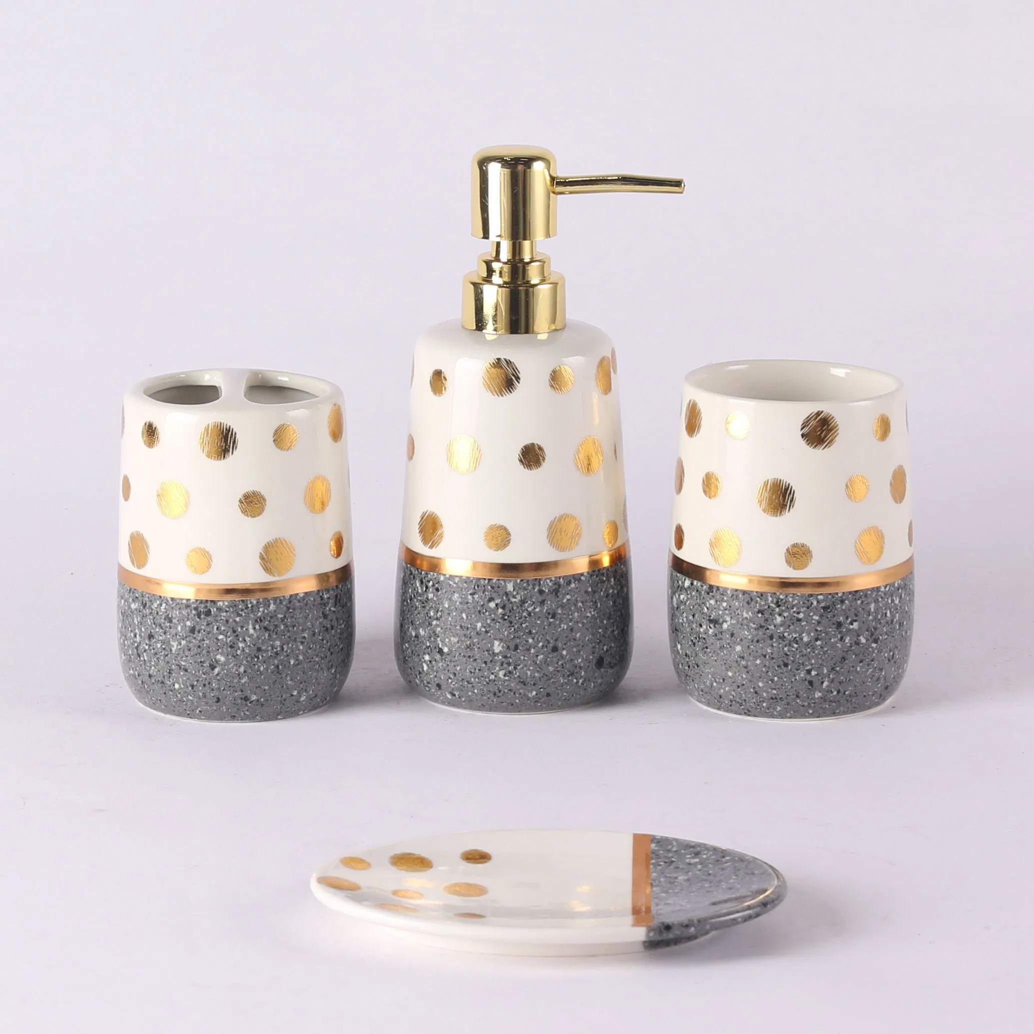 Factory OEM Luxury 4-Piece Ceramic Bathroom Set Modern Polka DOT Design Washroom Accessories for Home &amp; Hotel Decor