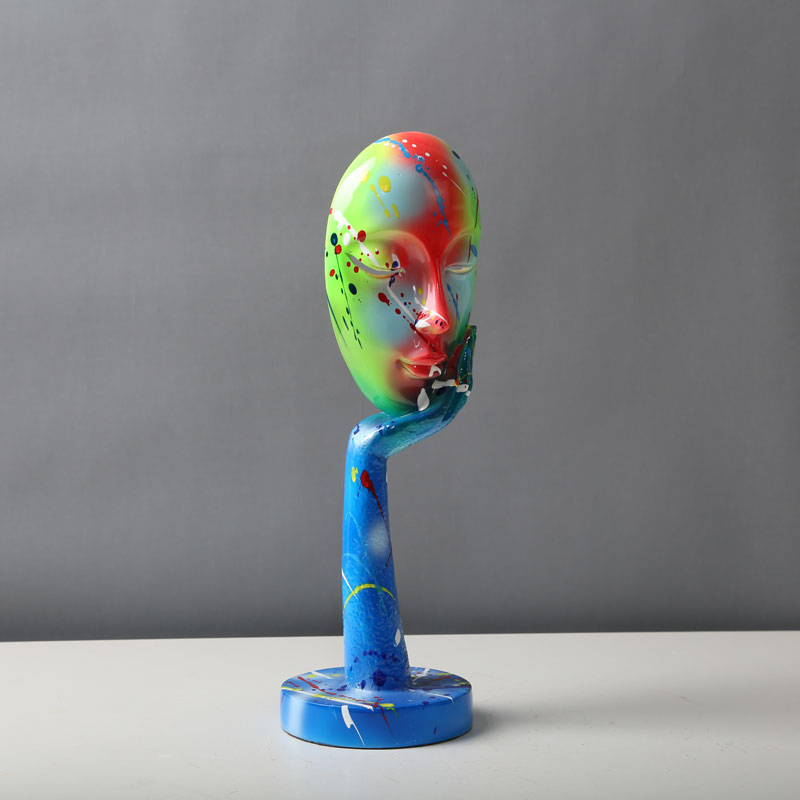 Creative Fluorescent and Splash Painting Resin Mask Figure Crafts Home Decorative Statue