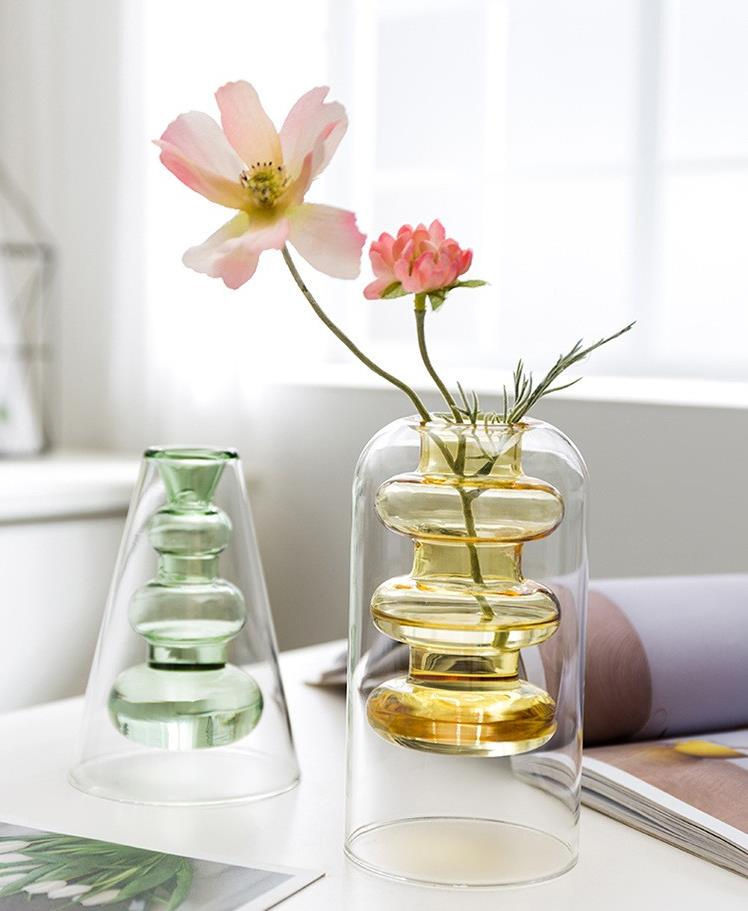 Simple Design Color Wedding Centerpiece Cylindrical Glass Vase Nordic Glass Decorative Vase Candle Holder for Hydroponics