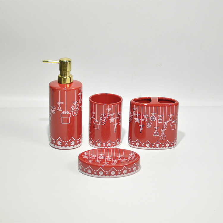 Wholesale Luxury Bath Ceramic 4 Pieces Set Accessory Soap Liquid Bottle Hand Dispenser Bathroom Accessories Set Decor