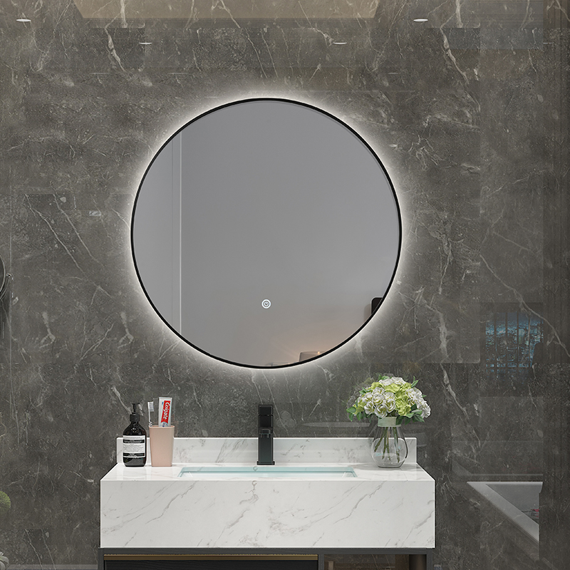 Round Shape Fogless Glass Styling Decorative Mirror Hotel Room Ultra-Thin Black Aluminum Frame Smart Backlit LED Bathroom Wall Vanity Mirrors with Light
