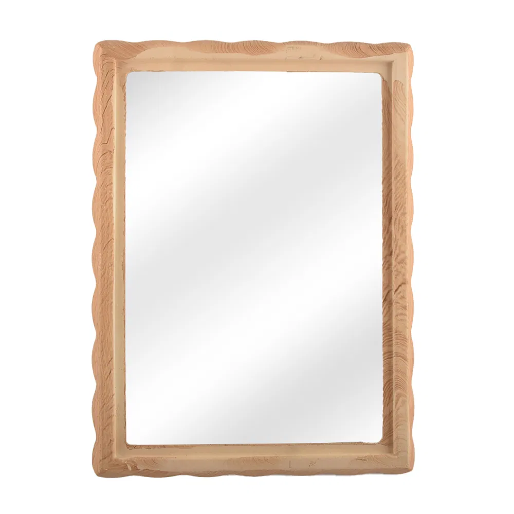 Wooden Squiggle Natural Color Wall Hanging Decorative Mirror for Living Room Bedroom