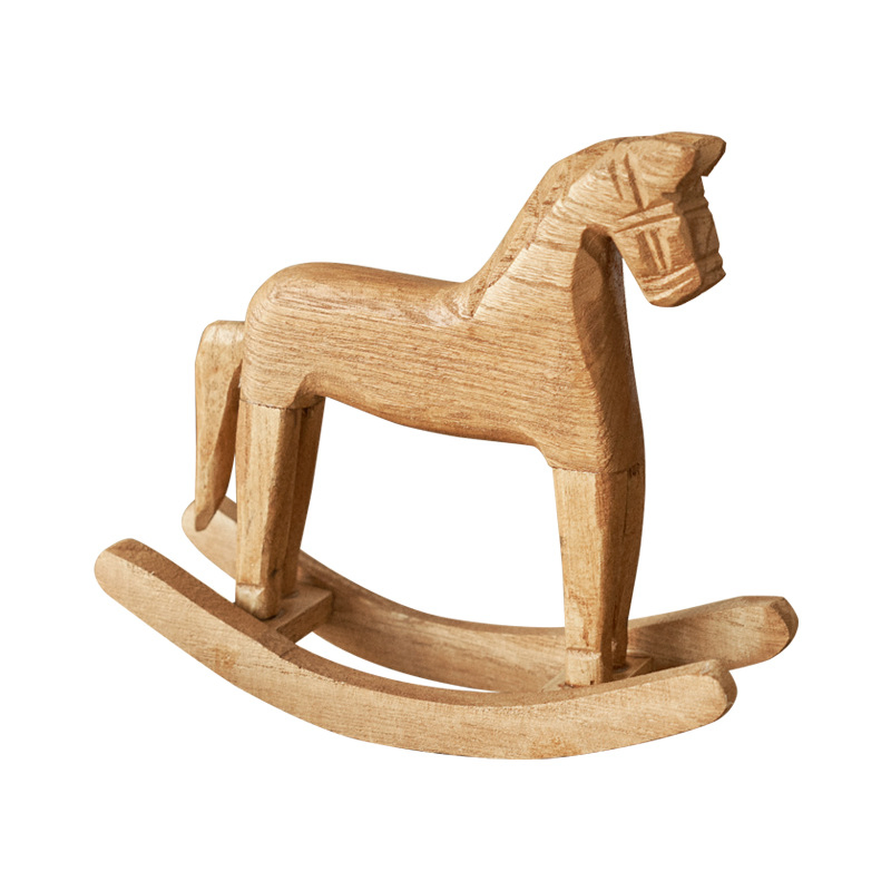 Handmade Nordic Style Wooden Rocking Horse Natural Pine Wood Desktop Ornament &amp; Home Decor Craft Symbol of Success