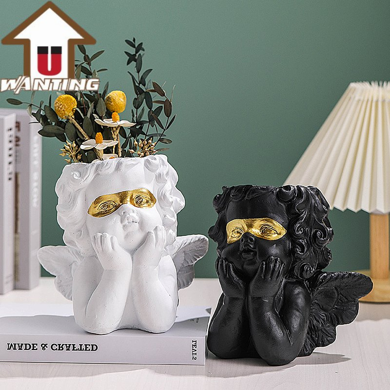 Custom Nordic Art Vase Angel Cheek Head Sculpture Study Decorative Resin Crafts