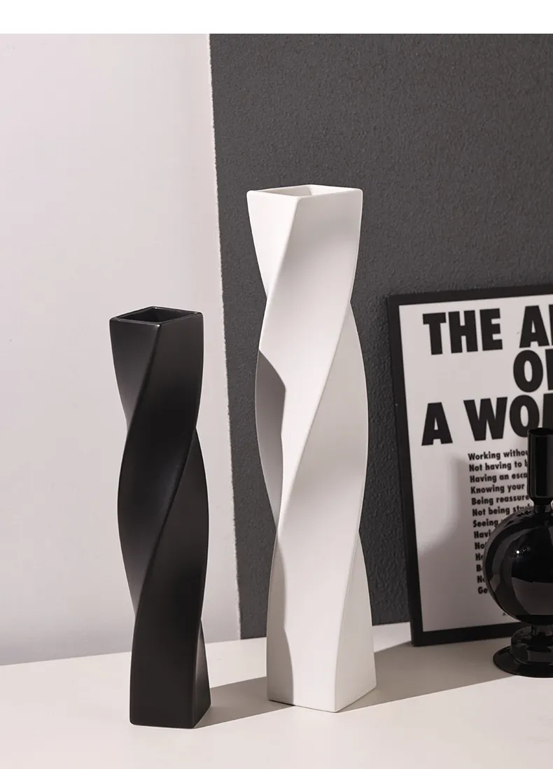 Tall Twisted Geometric Ceramic Vase