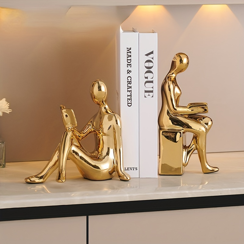 Promotional Modern Minimalist Gold-Tone Abstract Figurine Bookends Home Office Room Decor