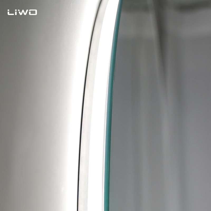 Round Intelligent Bathroom LED Mirror with Adjustable Light Time Temperature Anti-Fog Modern Wall-Mounted Frameless Home Decorative Makeup Cosmetic Furniture