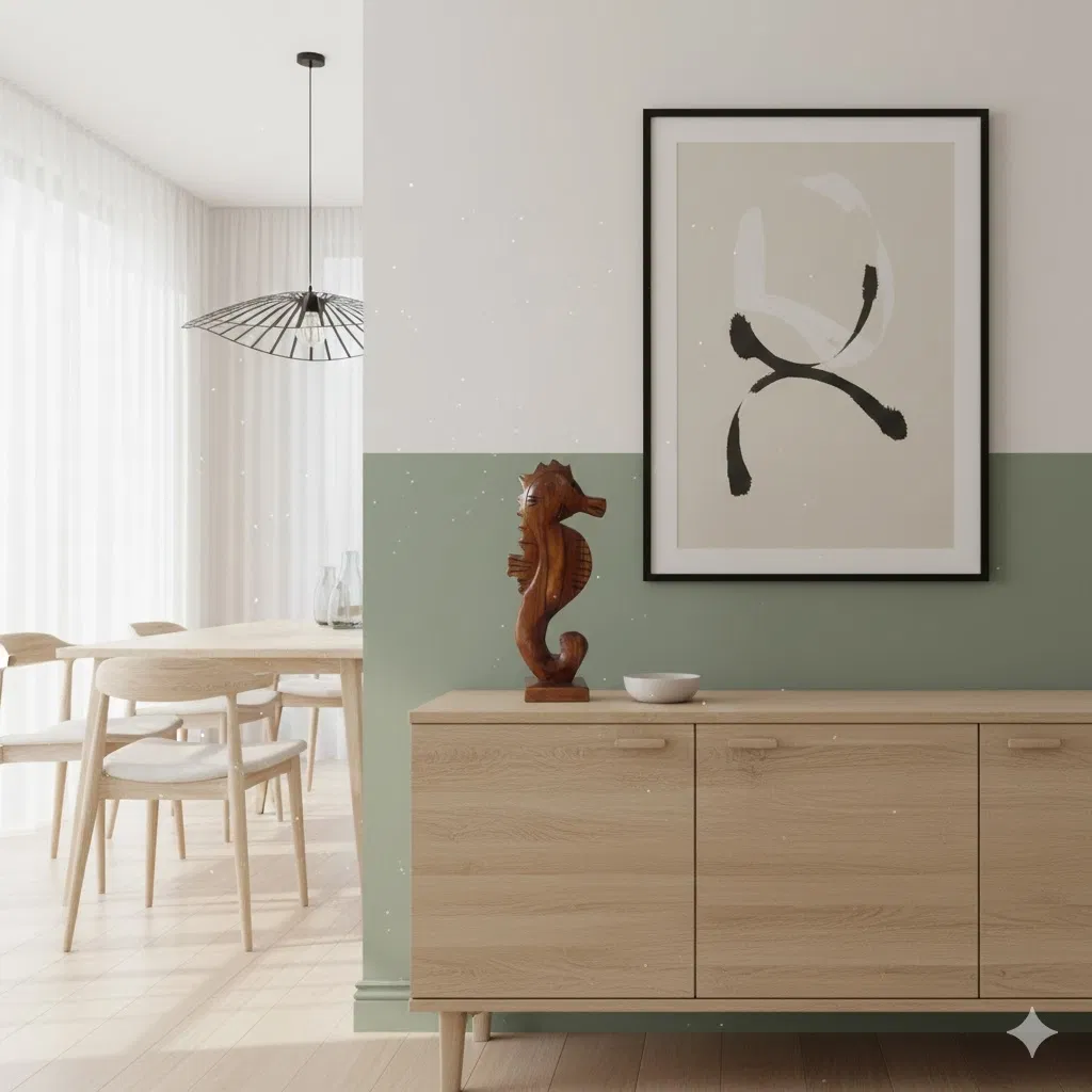 Artisan Teak Sea Horse Decor, Detailed Carving, Coastal Themed Tabletop Accent