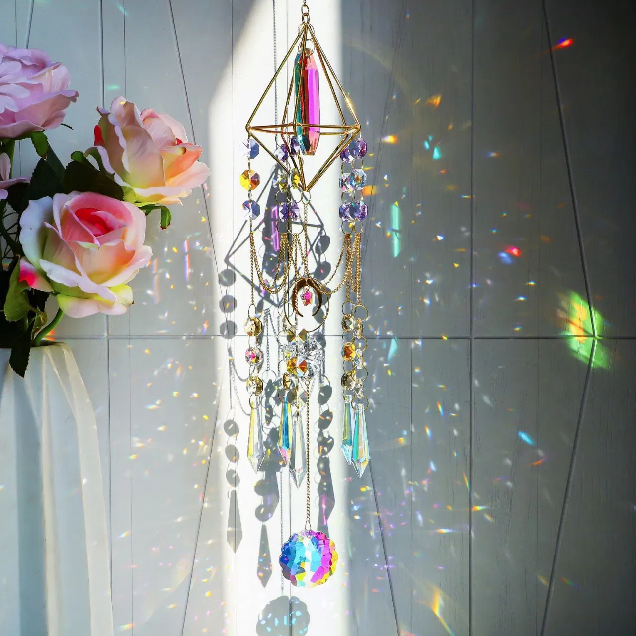 Mandala Suncatcher with K9 Crystal Prisms for Window Garden Decor
