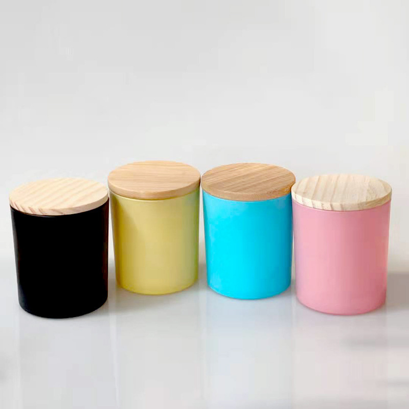 Wholesale Matte Black Candle Jars Glass Frosted Glass Candle Holder with Lid