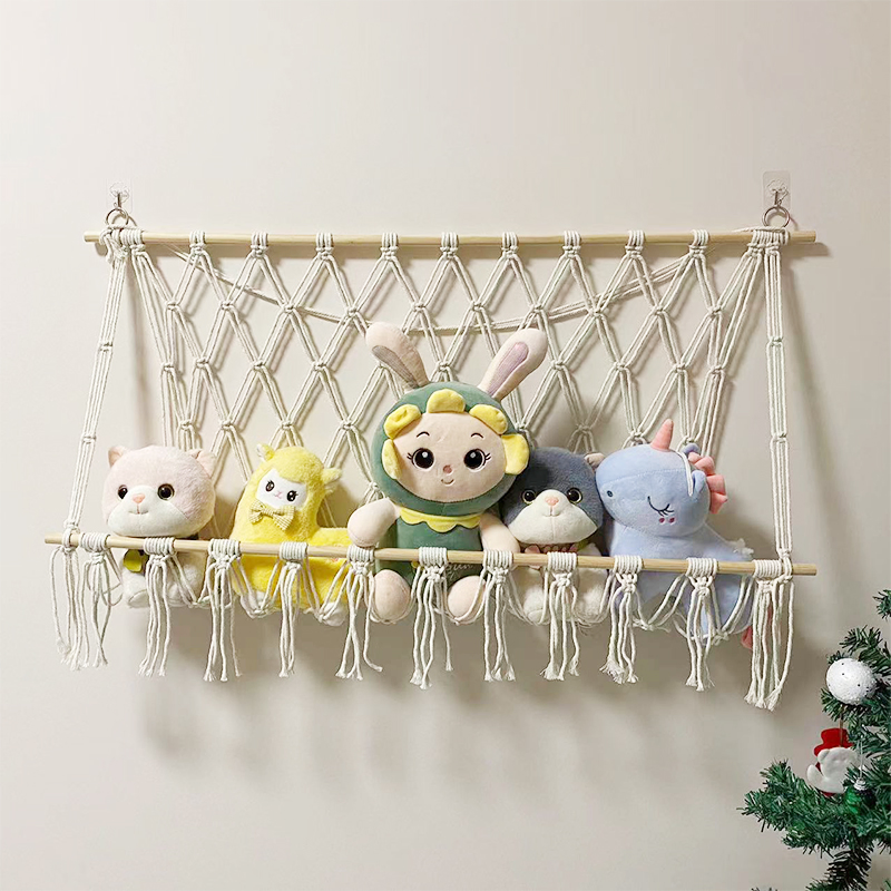Good Quality Boho Cotton Handmade Storage Toy Hammock Kids Macrame Leaf Wall Hanging Nursery Decor