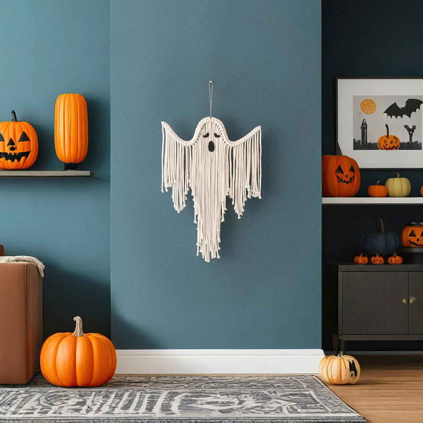 Halloween Macrame Ghost Spooky Wall Hanging for Gothic Decor