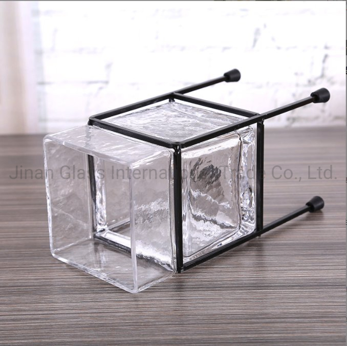 Nordic Style Black Metal Glass High Foot Square Vase Flower Vessel Hydroponic Creative Decoration